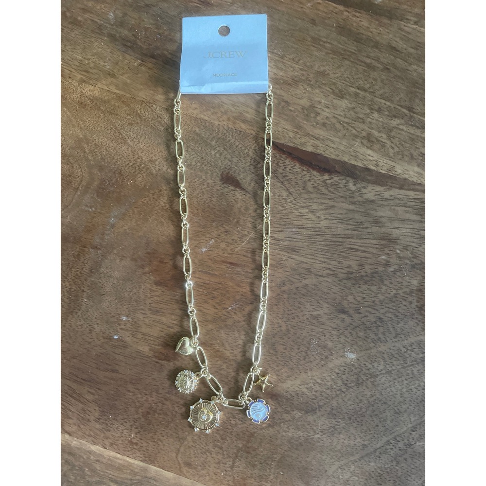 J.Crew Gold Tone Paperclip Chain Charm Necklace Celestial Heart Star CQ114 NEW - Picture 2 of 5